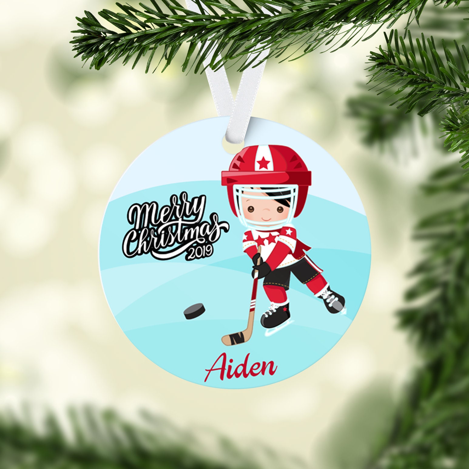  Ice Hockey Personalized Christmas Ornament - Female Player -  Brown Hair - Handpainted Resin - 4.5 Tall - Free Customization : Home &  Kitchen