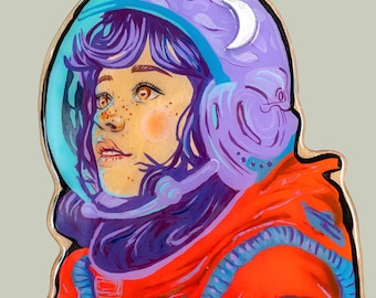 Space Girl #1 Red, Fine Art Print, Space Art, Astronaut Girl, Red Astonaut, Kid&#39;s Room Art, Bedroom Art, Space Decor, Astronaut Art,