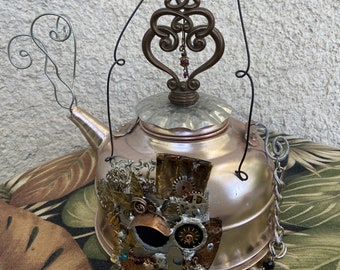 Handmade steam punk kettle bird house #4251