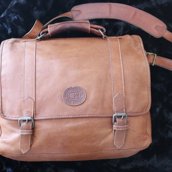 Vintage Columbian Leather messenger bag, Laptop compatible satchel.  Day&Over Nighter Free Shipping