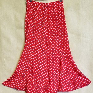 Vintage Red and White Print Flared Maxi Skirt