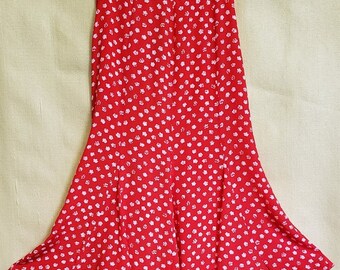 Vintage Red and White Print Flared Maxi Skirt