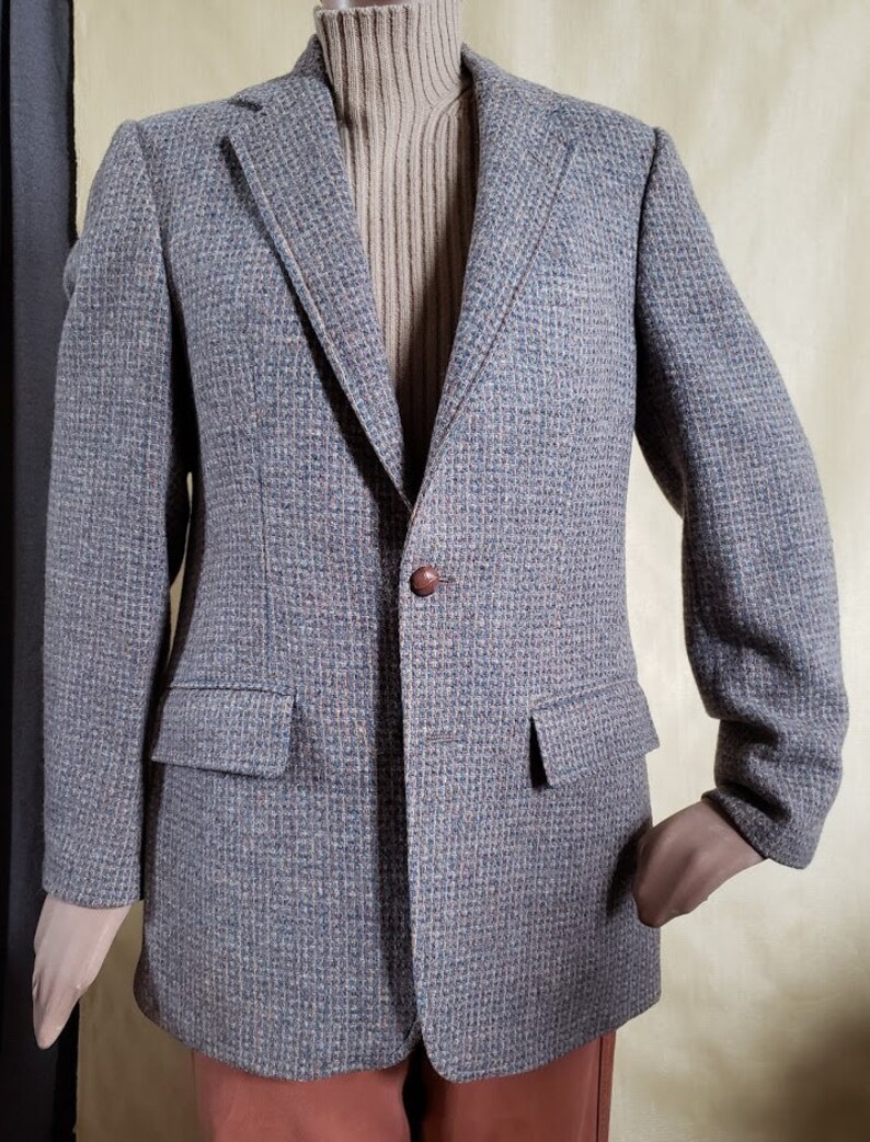 Vintage Blue Gray and Peach Tweed Sport Coat