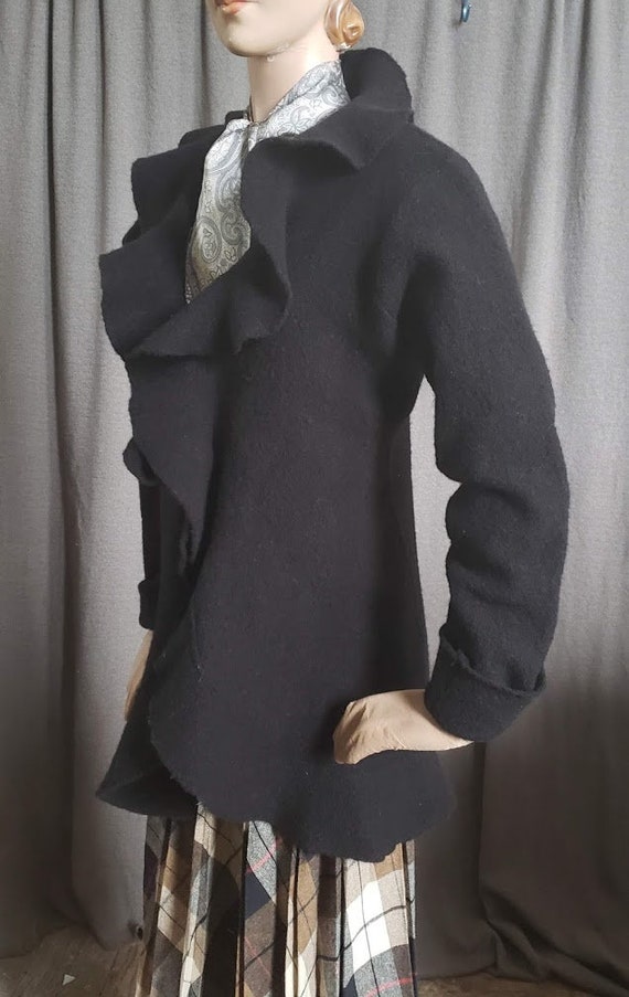 Black Felted Wool Ruffled Frock Coat - image 5