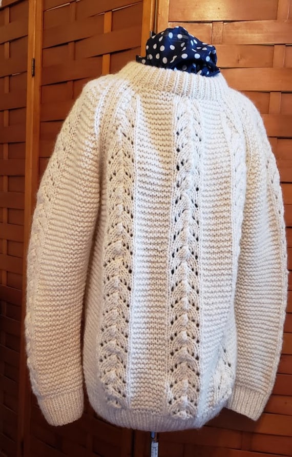 Chunky Hand Knit Ivory Wool Pullover Sweater