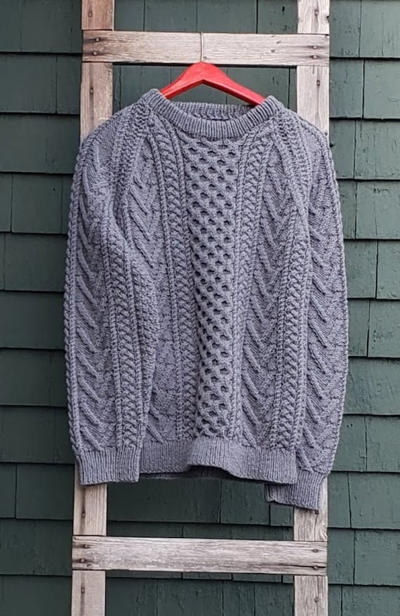 Vintage Gray Hand Knit Aran Fisherman Sweater