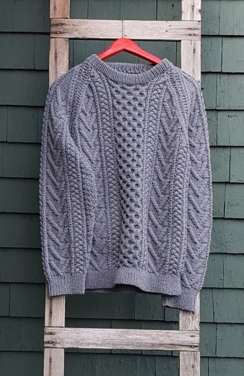 Vintage Gray Hand Knit Aran Fisherman Sweater image 1