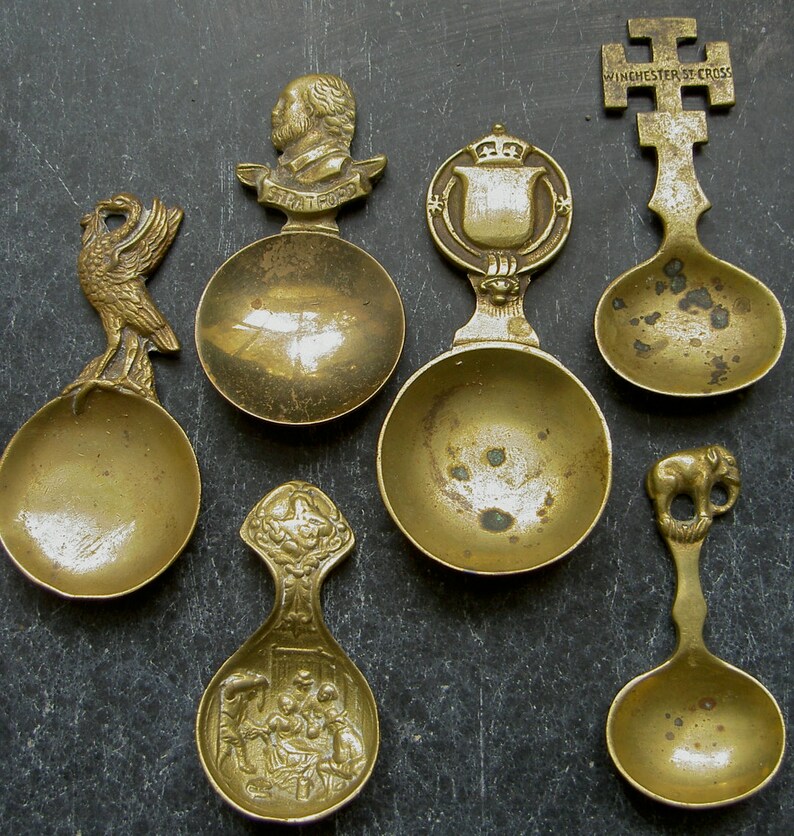 Brass Tea Caddy Spoon Collection of Six Etsy