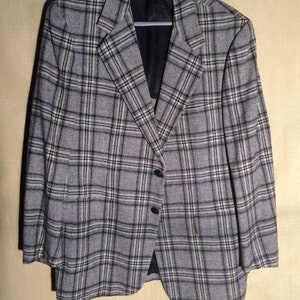 Vintage Grey Wool Bold Plaid Sport Coat 1970&#39;s Sport Jacket