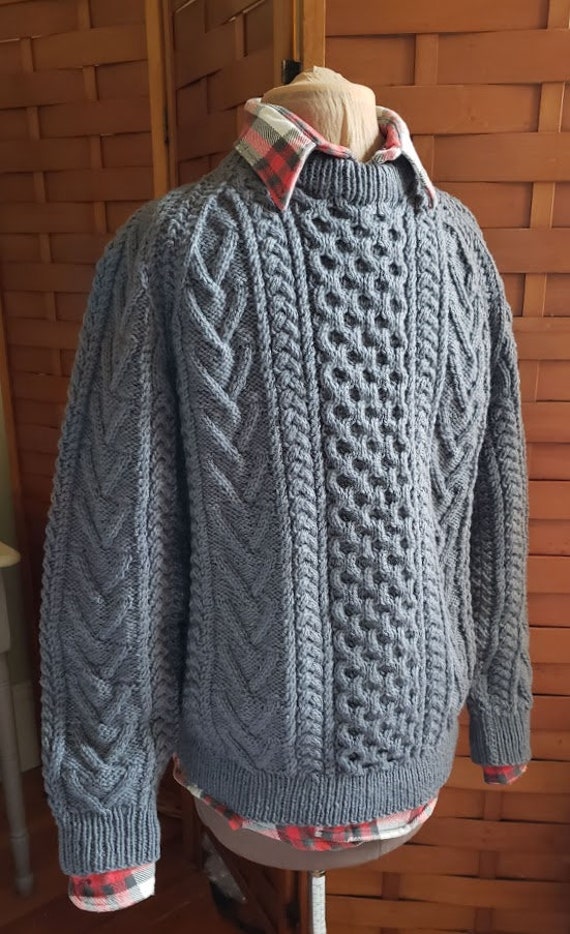 Vintage Gray Hand Knit Aran Fisherman Sweater - image 6