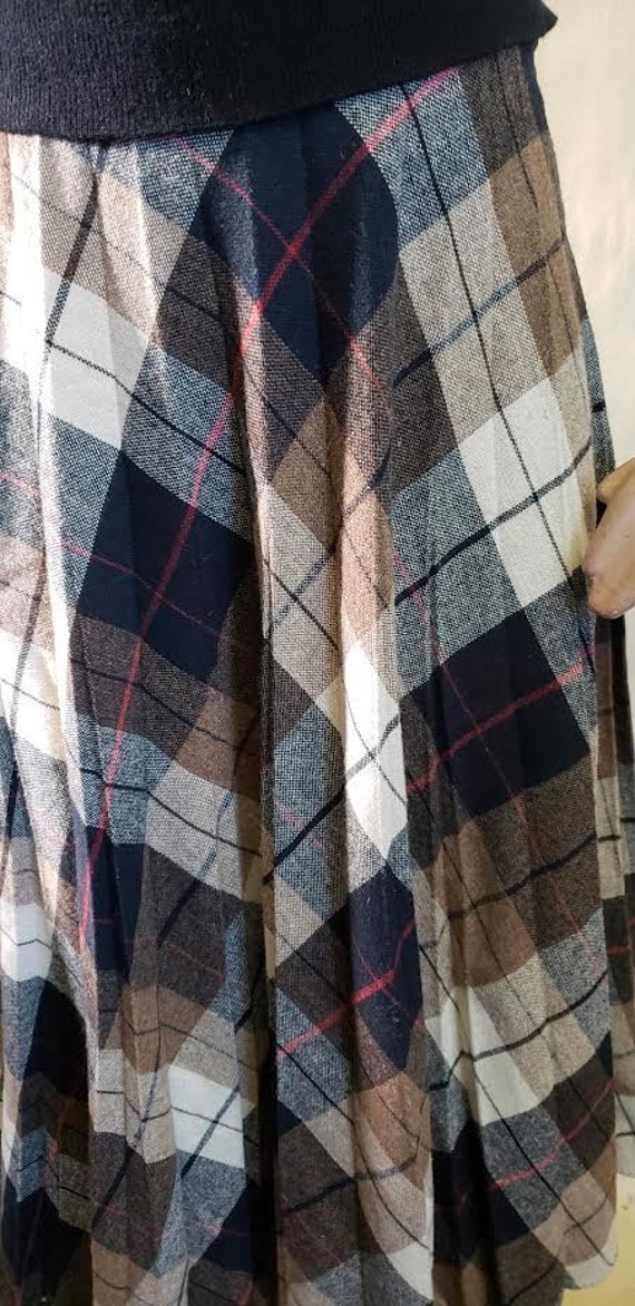 Vintage Brown Black and White Plaid Wool Flared S… - image 4