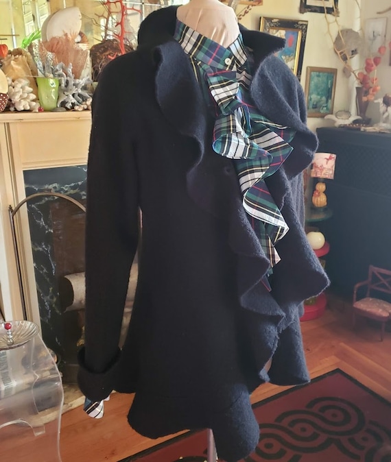 Black Felted Wool Ruffled Frock Coat - image 6