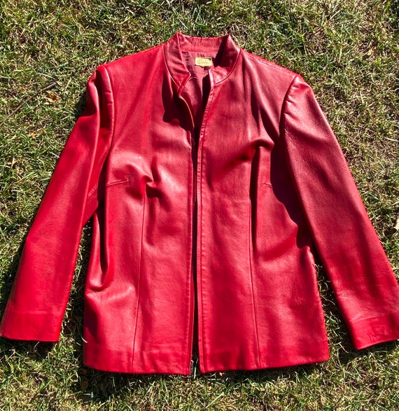 Petite red leather jacket cheap