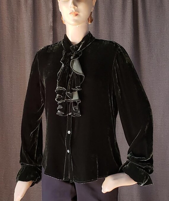 Dark Green Velvet Ruffled Blouse Ralph Lauren