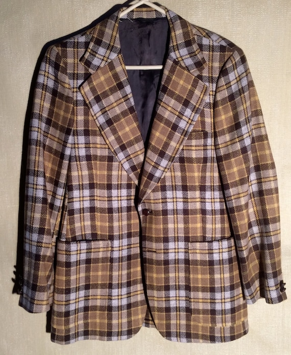 Men's MOD Brown Wool Plaid Tweed Sport Coat