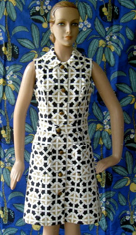 Vintage  1960s Graphic Print Sleeveless A Line Dre