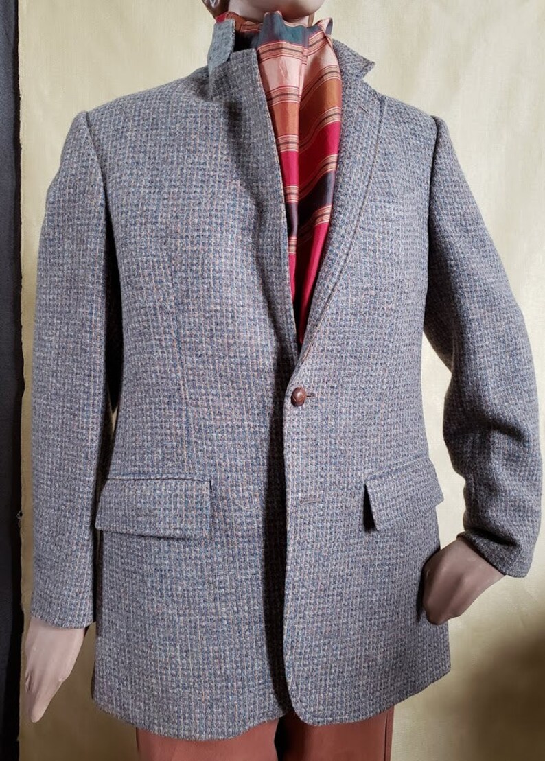 Vintage Blue Gray and Peach Tweed Sport Coat