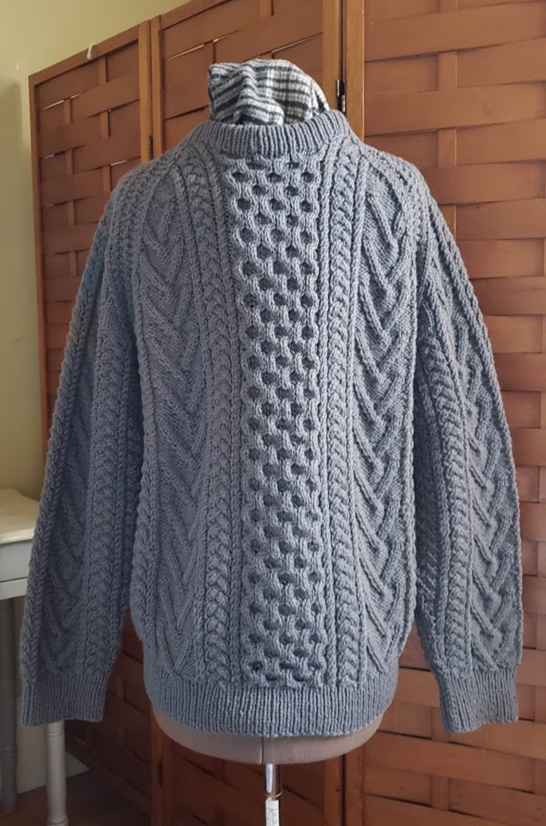 Vintage Gray Hand Knit Aran Fisherman Sweater image 3