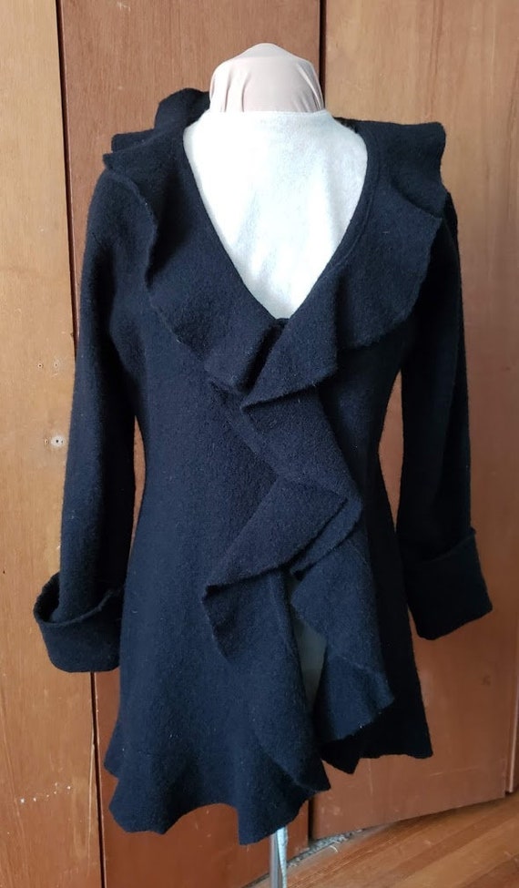 Black Felted Wool Ruffled Frock Coat - image 8