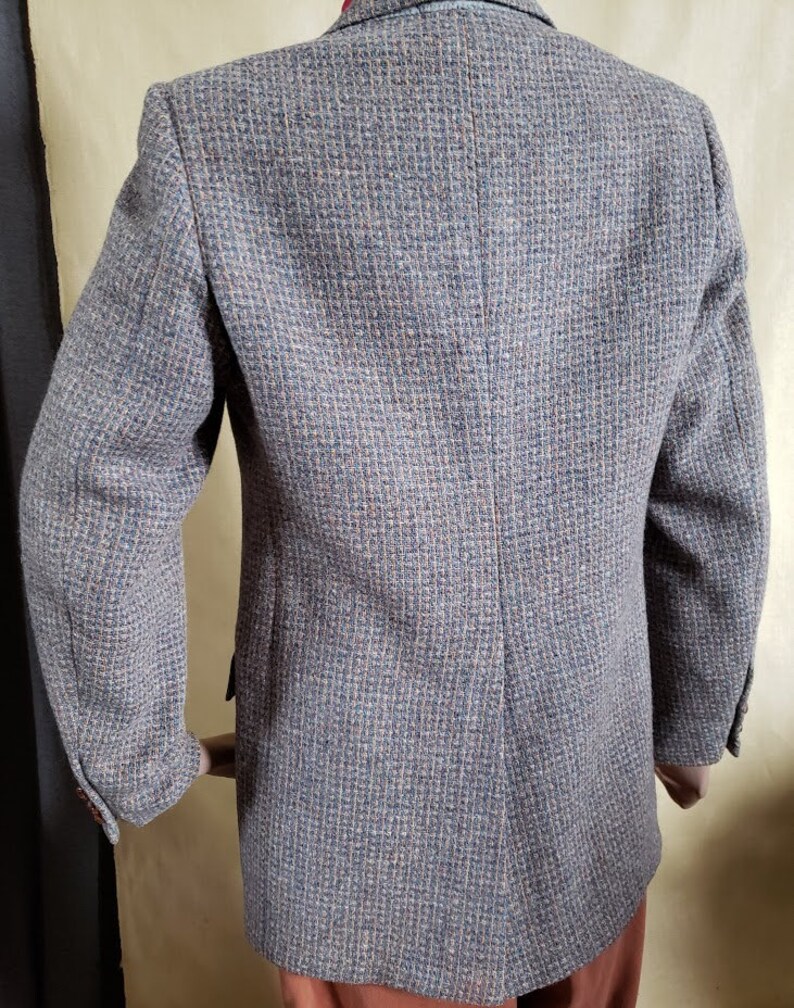 Vintage Blue Gray and Peach Tweed Sport Coat