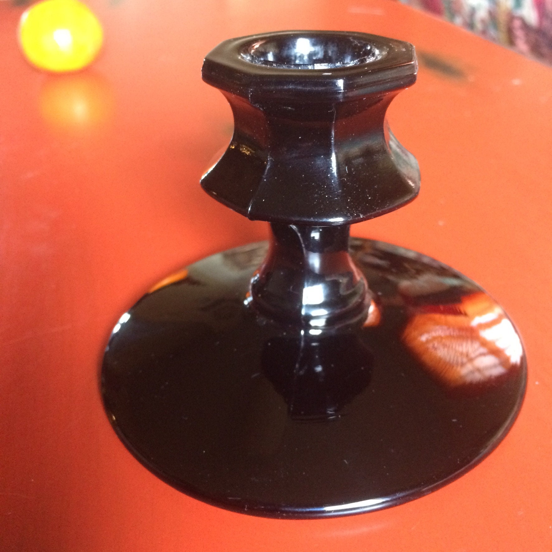 Black Glass Candle Holder, 3 Inches High, Base 4 Inches Across. Etsy UK