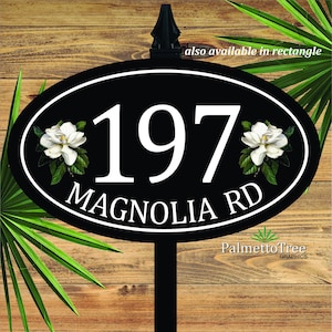 Address Sign Magnolia Themed with Stake