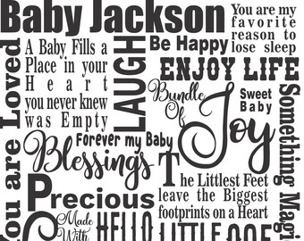 Precious Baby Words Canvas Collage Digital File - Baby Shower Gift - Add your own Baby Name - Customize