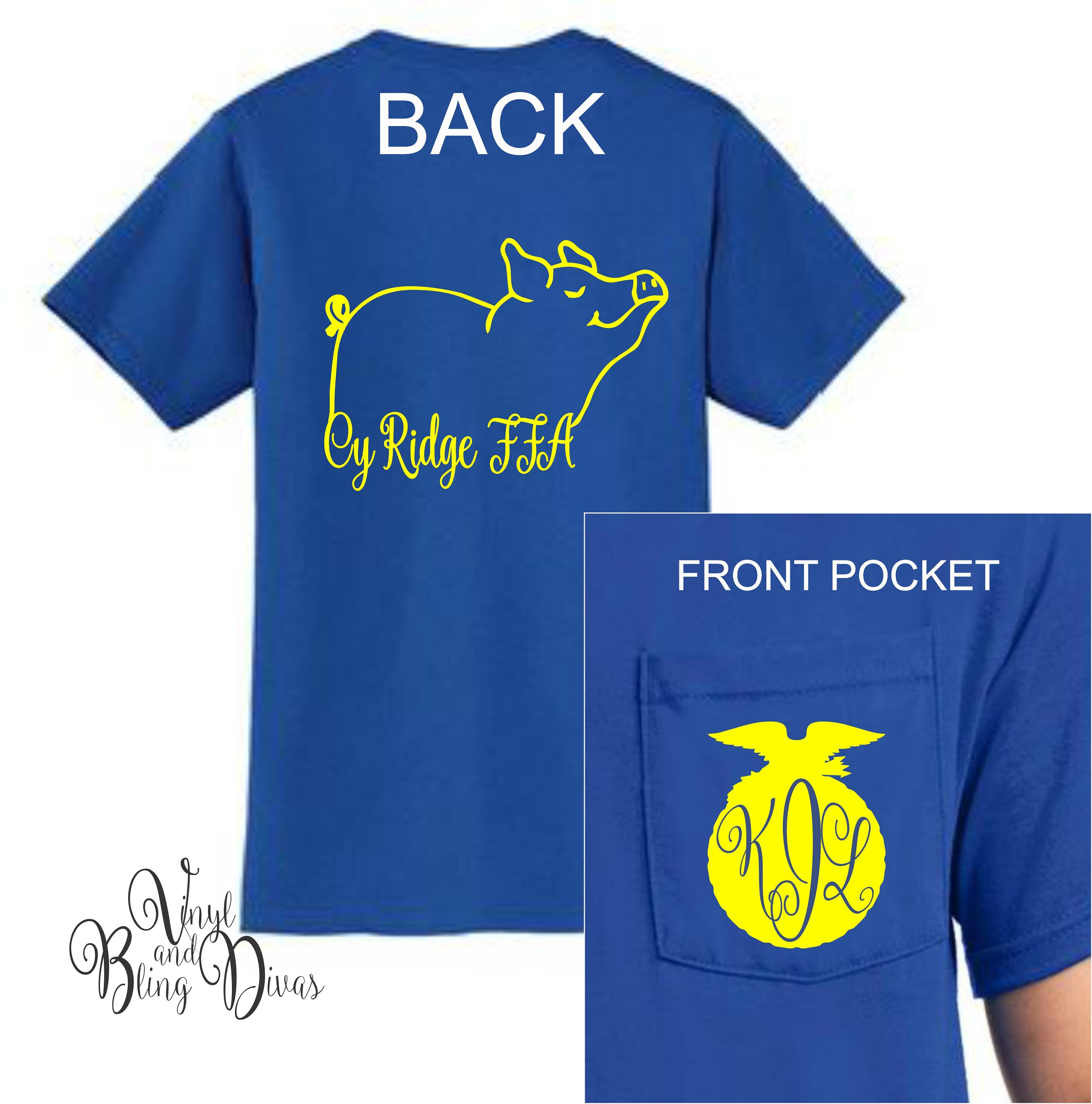  FFA  Shirt  Pig Design  on back and personalized front pocket 