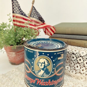 Vintage Patriotic GEORGE WASHINGTON Tin Lithograph Tobacco Tin - Red White and Blue - Stars & Stripes - Classic Summer Patriotic Americana