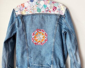 【mnem】Embroidered Patch Wide Denim Embroidered | Patched Denim | Hippie | Boho | Unique Jeans