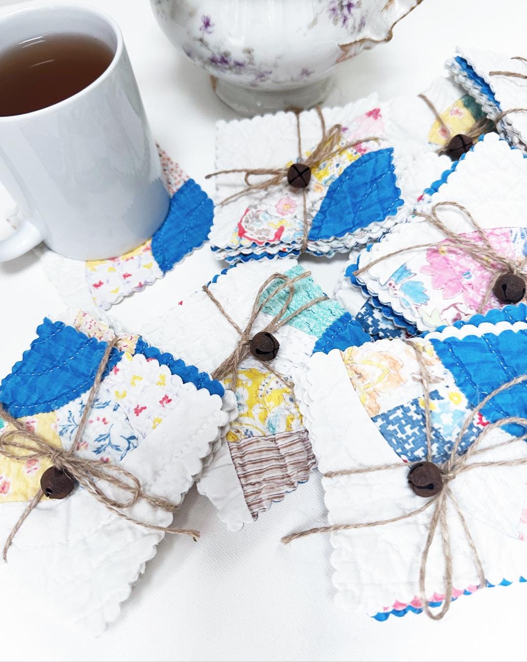Vintage 1940s Quilt Coasters - Fun Feedsack Fabrics - Set of Four - A Great Quilty Friends Gift!