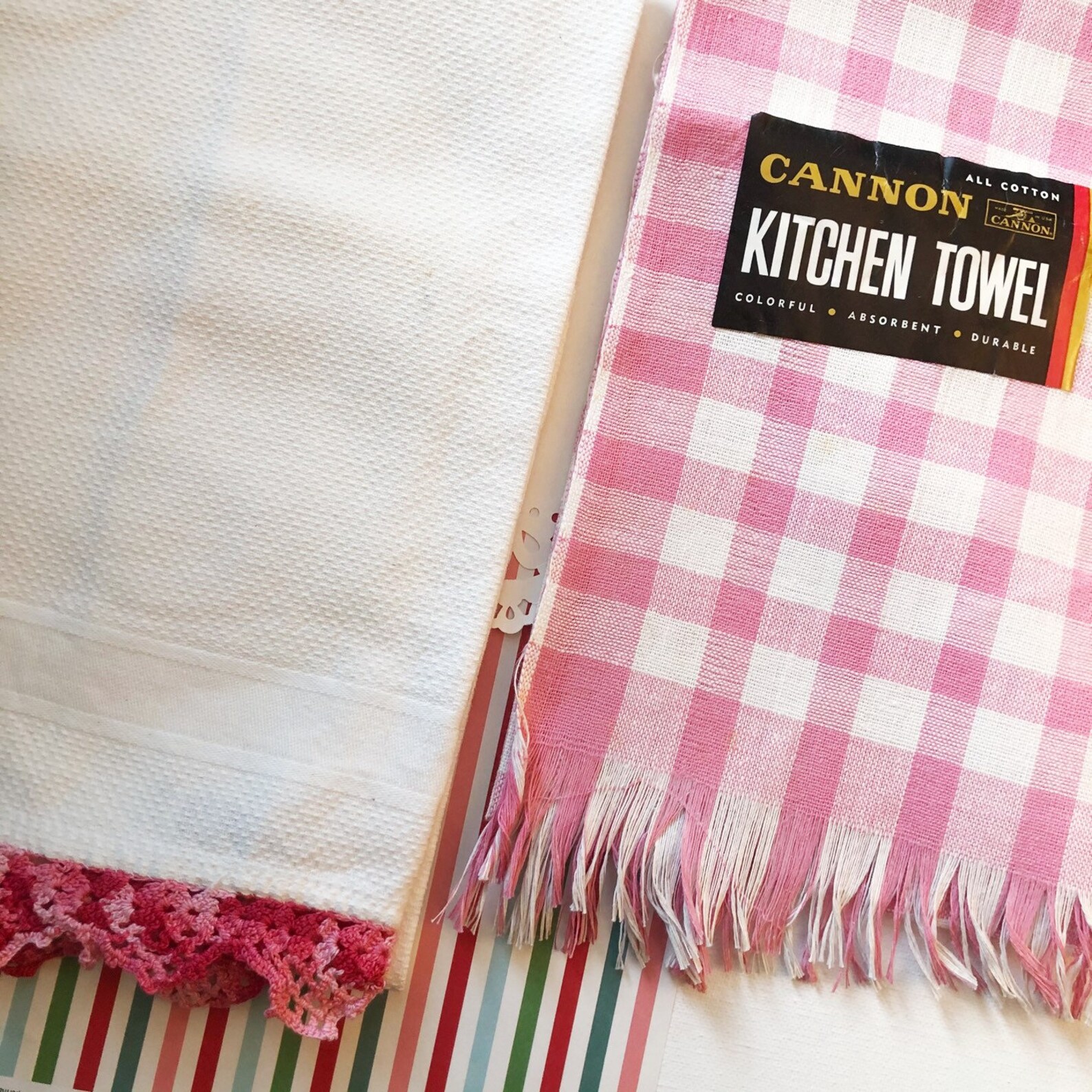 Vintage PINK & White Kitchen Towels Cannon Pink Gingham Etsy