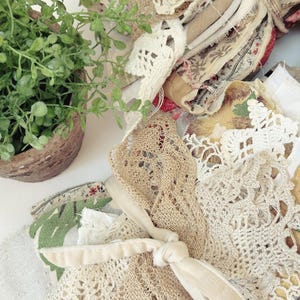 Antique Quilt & Textile Pieces SLOW STITCHING Vintage Fabric Bundle - Quilts - Lace - Silk and Linen - Collage - Junk Journals and More
