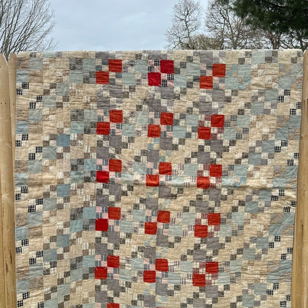 Antique 1800s Primitive  Quilt with a Bonus Quilt Tucked Inside for a Batting - Use What you Have & Make Do - Classic Prim Farmhouse Style !