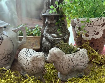Pair of Vintage Concrete Sheep - Spring Easter Decor