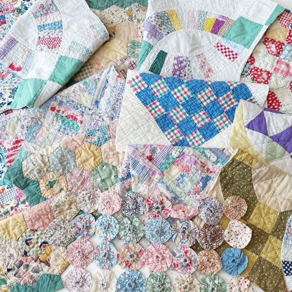 Huge Bundle of 15 Cutter Quilt Pieces!  Fabulous Vintage Quilt Fabric Pieces For Crafting and  Creating!