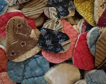 Vintage Quilt Heart Bundle PRIMITIVE PATCHWORK - Applique & Embroidery - Junk Journal - Mixed Media Collage Slow Stitching - Vintage Sewing