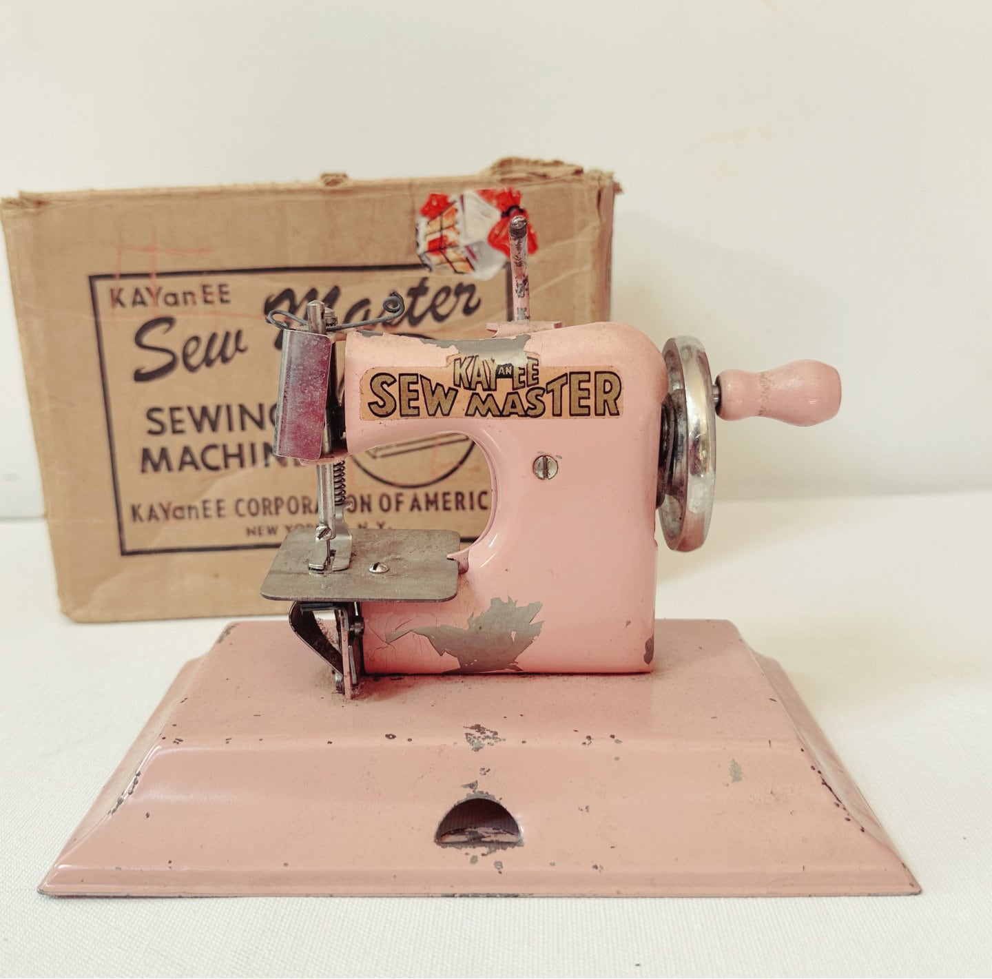 Vintage 1950s Pink Toy Sewing Machine in Original Box Just the