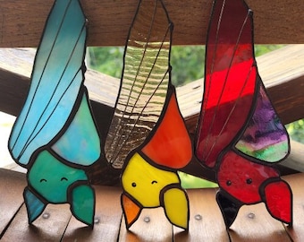 Sleepy Bat Friend, Bat stained glass, Spooky Suncatcher, Hanging bat, Cave friend