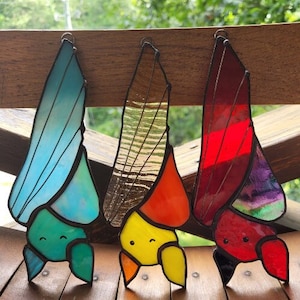 Sleepy Bat Friend, Bat stained glass, Spooky Suncatcher, Hanging bat, Cave friend