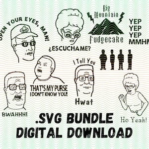 King of the Hill svg Bundle, 9 Image svg Bundle, Bobby Hill svg, Hank Hill svg, Peggy Hill svg, Cricut Cut File, Silhouette svg, svg Bundle