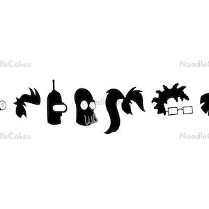 Futurama Silhouette Line Decal, Futurama Decal, Cartoon Silhouette Decal, Character Lineup Decal, Car Decal, Permanent Adhesive Vinyl Decal