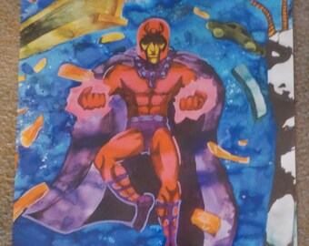 MAGNETO 3-D print 13 x 19 - Includes glasses! FREE Shipping! watercolor gouache Marvel Comics X-Men villain superhero Erik Lensherr