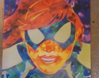 SPIDER-GIRL 3-D print 13 x 19 - Includes glasses! FREE Shipping! watercolor gouache Marvel Comics Mary Jane Parker Spider-Man Spiderman