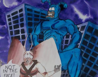 THE TICK with Arthur 3-D print 13 x 19 - Includes glasses! FREE Shipping! watercolor gouache created by Ben Edlund