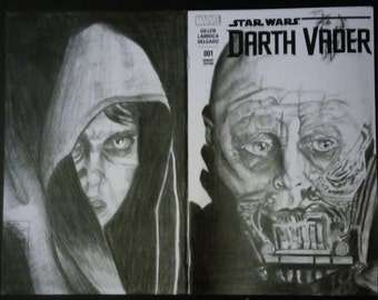 DARTH VADER/Anakin Skywalker Star Wars sketch cover print Hayden Christensen Sebastian Shaw unmasked pencil portrait