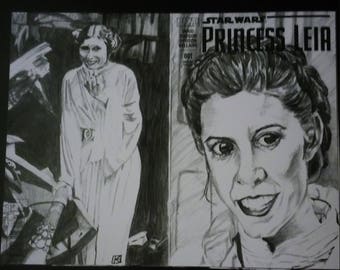 PRINCESS LEIA ORGANA Star Wars sketch cover print Carrie Fisher tribute pencil portrait Death Star Trash Compactor Hoth Base