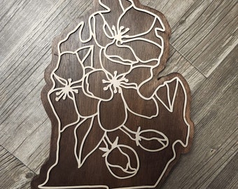 Michigan sign, michigan state, michigan floral sign, michigan art, michigan decor, michigan state art, michigan state flower