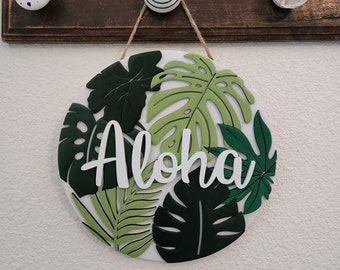 aloha leaf sign, aloha sign, monstera leaf sign, fun monstera sign, palm leaf sign, fun aloha sign, cute monstera sign