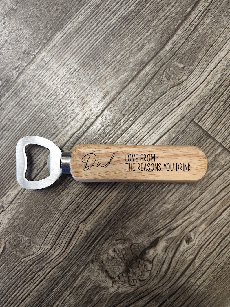 This bottle opener makes a great idea for any new dad.  Its handle is made of wood, so it's very durable and look elegant.